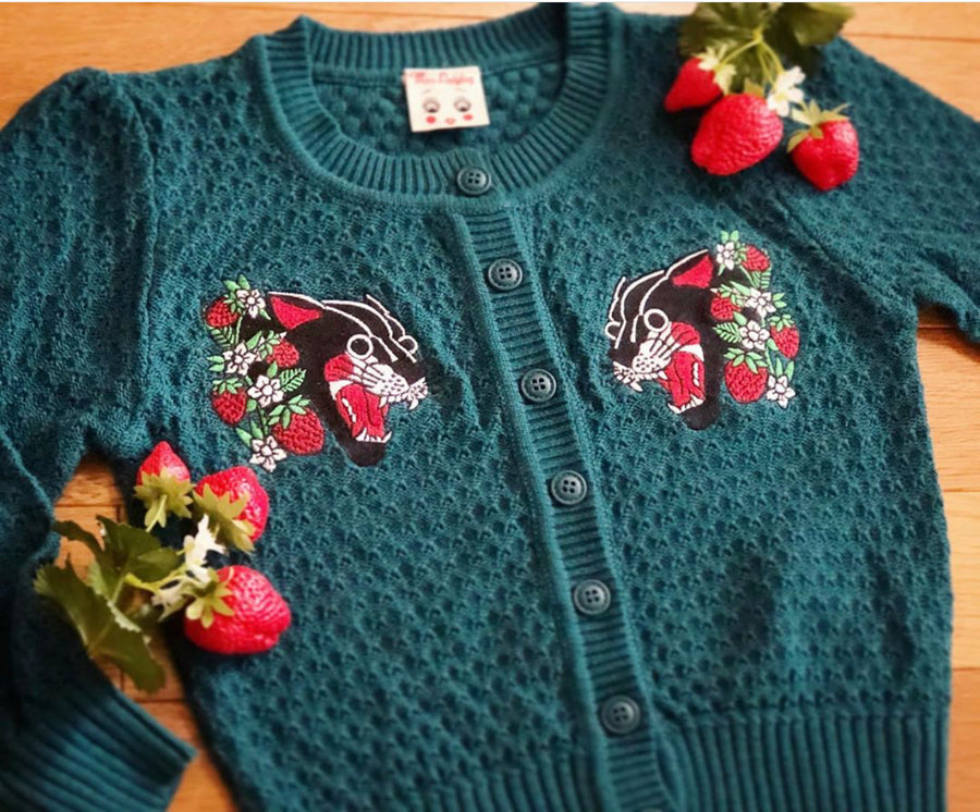 STRAWBERRY PANTHER CARDIGAN *TEAL