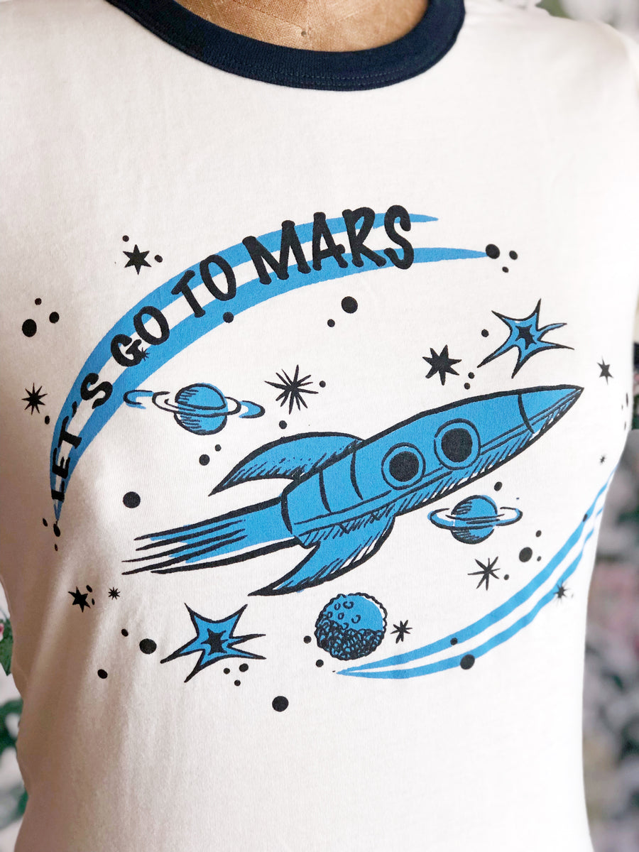 LET'S GO TO MARS RINGER TEE *NAVY-BLUE/NATURAL