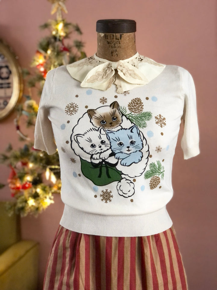 CAT WISHES HALF SLEEVE SWEATER *IVORY