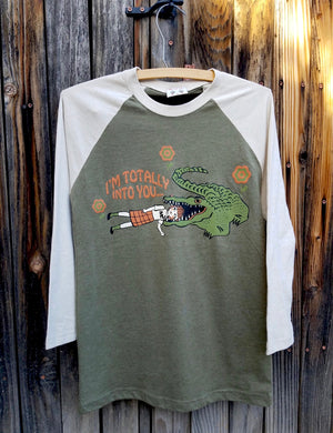 ＊UNISEX＊I'M TOTALLY IN TO YOU BASEBALL TEE *GREEN/NATURAL
