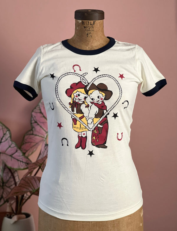 *UNISEX WESTERN BOY & GIRL RINGER TEE* NAVY/NATURAL