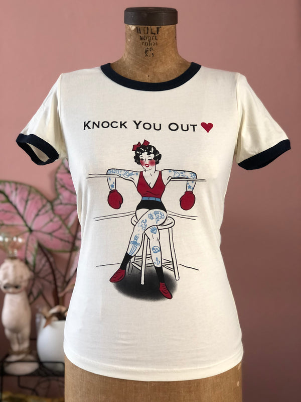 *UNISEX KNOCK YOU OUT RINGER TEE* NAVY/NATURAL