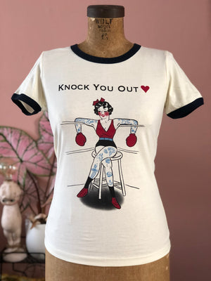 KNOCK YOU OUT RINGER TEE* NAVY/NATURAL