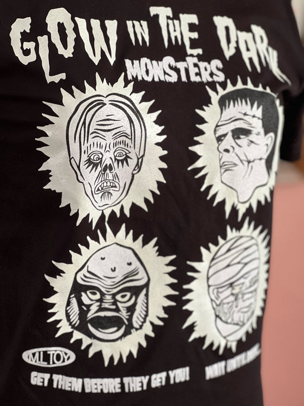 *UNISEX GLOW IN THE DARK MONSTERS  TEE *BLACK