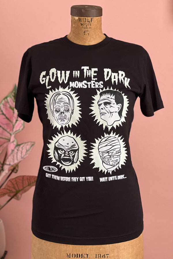 *UNISEX GLOW IN THE DARK MONSTERS  TEE *BLACK