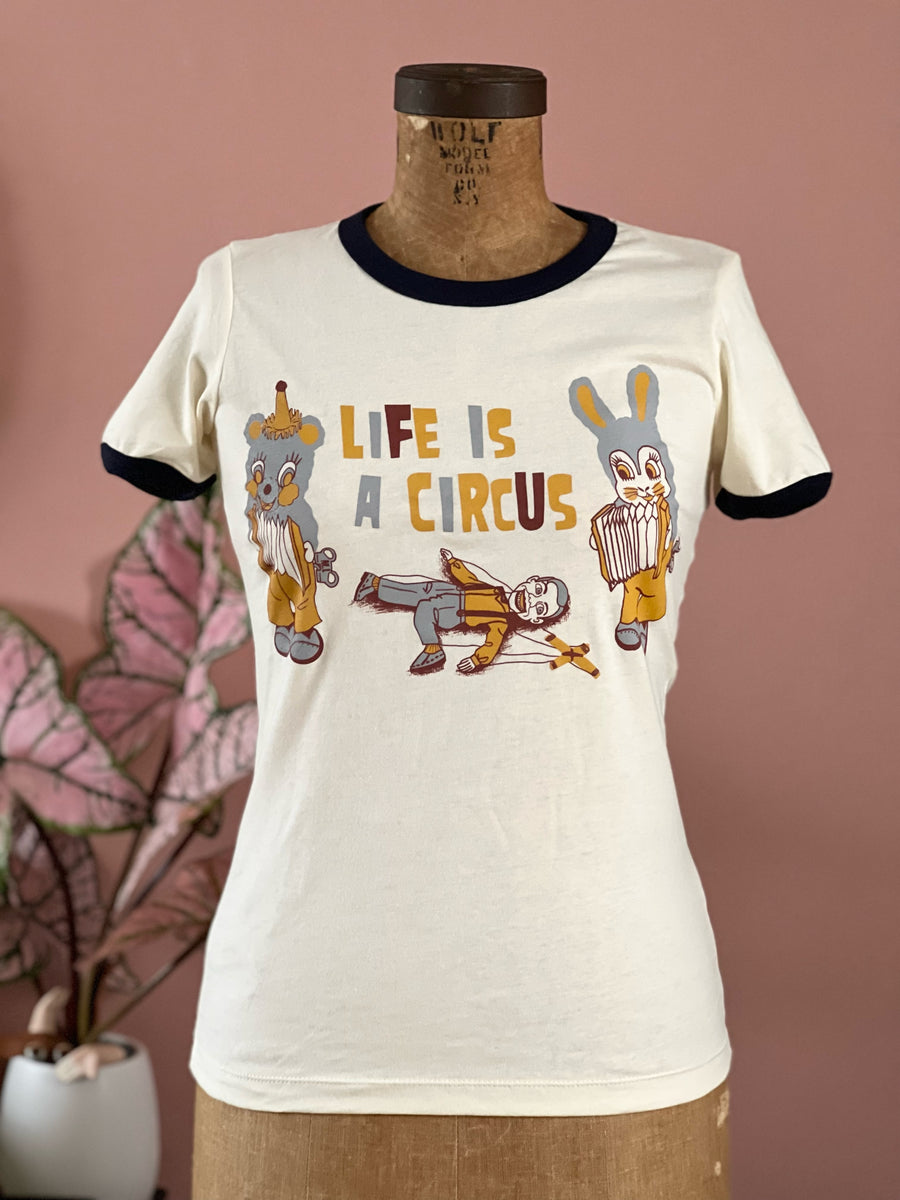 LIFE IS CIRCUS RINGER TEE *NAVY-BLUE/NATURAL