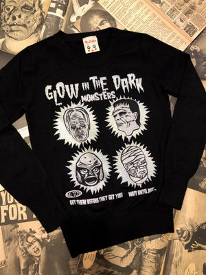 GLOW IN THE DARK MONSTERS  FITTED SWEATER *BLACK
