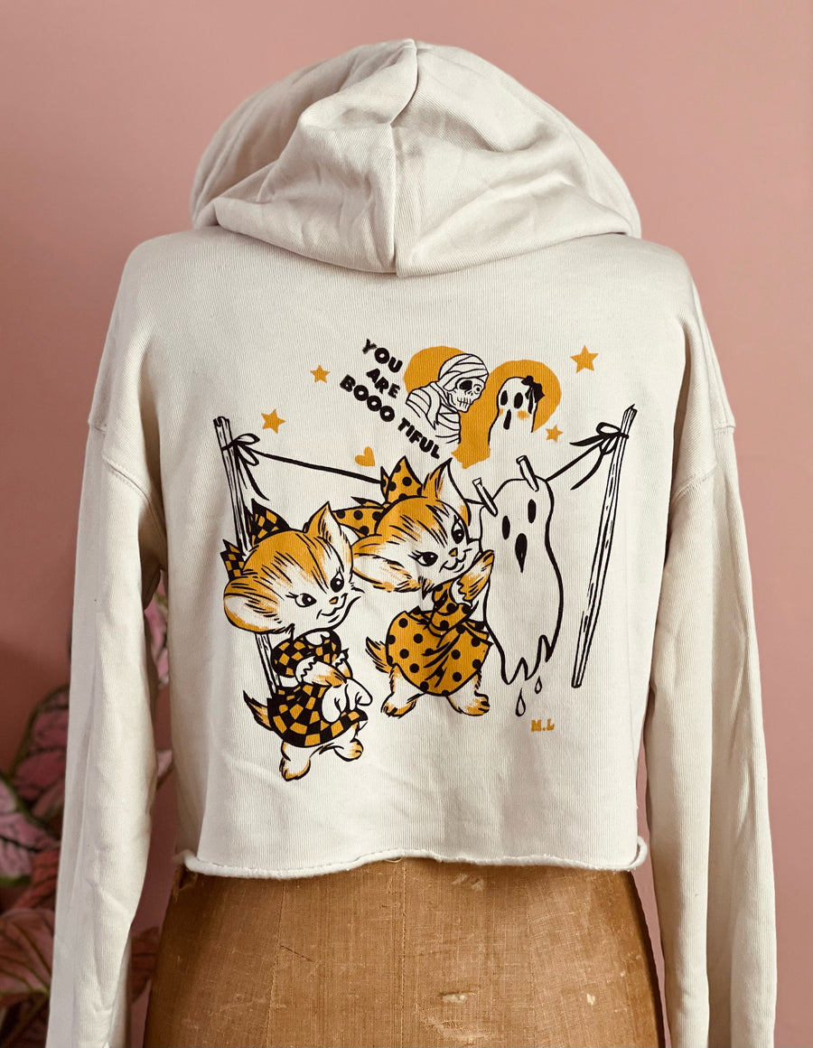 YOU ARE BOOOTIFUL CROPPED HOODIE *SAND