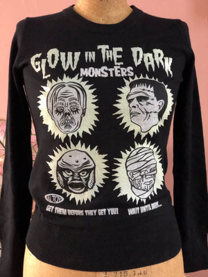 GLOW IN THE DARK MONSTERS  FITTED SWEATER *BLACK