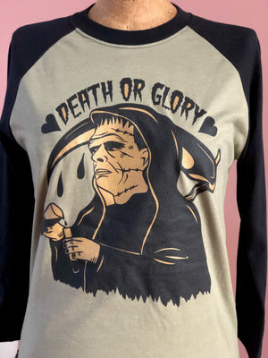 ＊UNISEX＊DEATH OR GROLY FRANKEY BASEBALL TEE *BLACK/MILITARY GREEN
