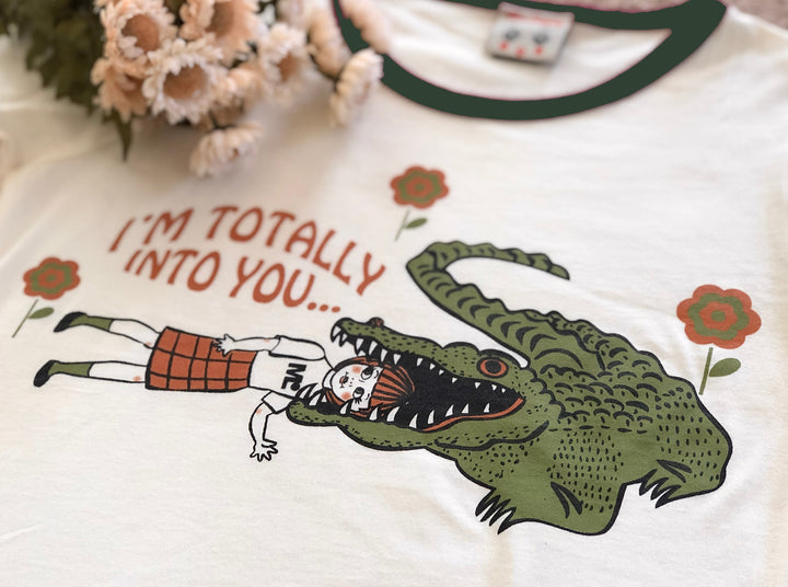 ＊UNISEX＊I'M TOTALLY IN TO YOU RINGER TEE *GREEN/NATURAL